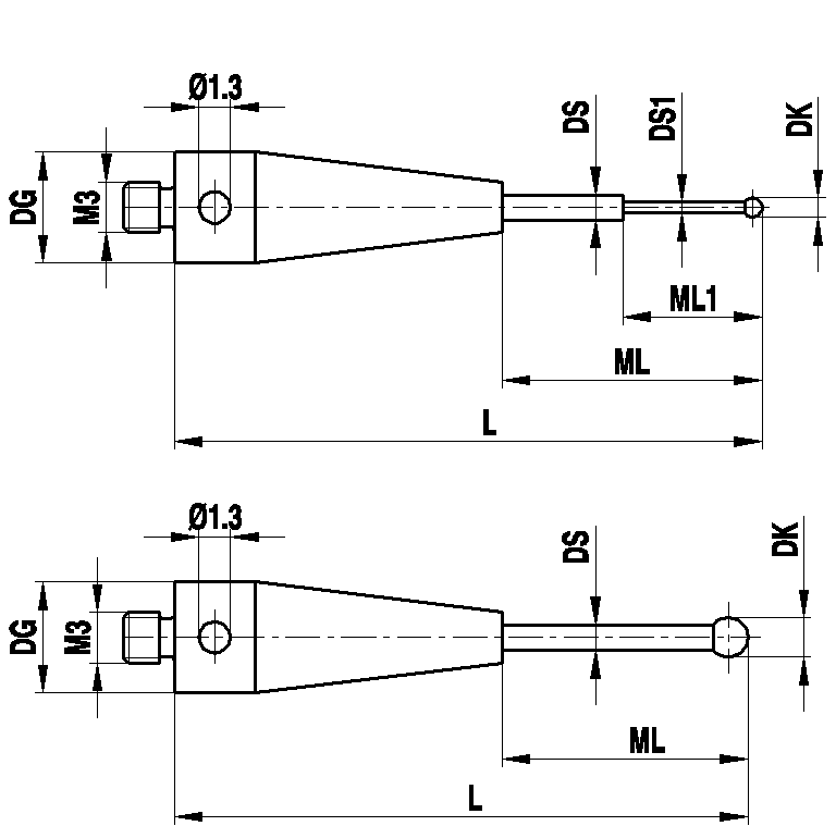 M3 рубиновый шарик Ø5 мм, стержень из карбида вольфрама, L 50 мм, ML 42 мм, для систем ZEISS A-5555-2452