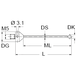 M5 шарик из нитрида кремния Ø8 мм, стержень из карбида вольфрама, L 114.5 мм, ML 101.5 мм, для систем ZEISS A-5555-3800